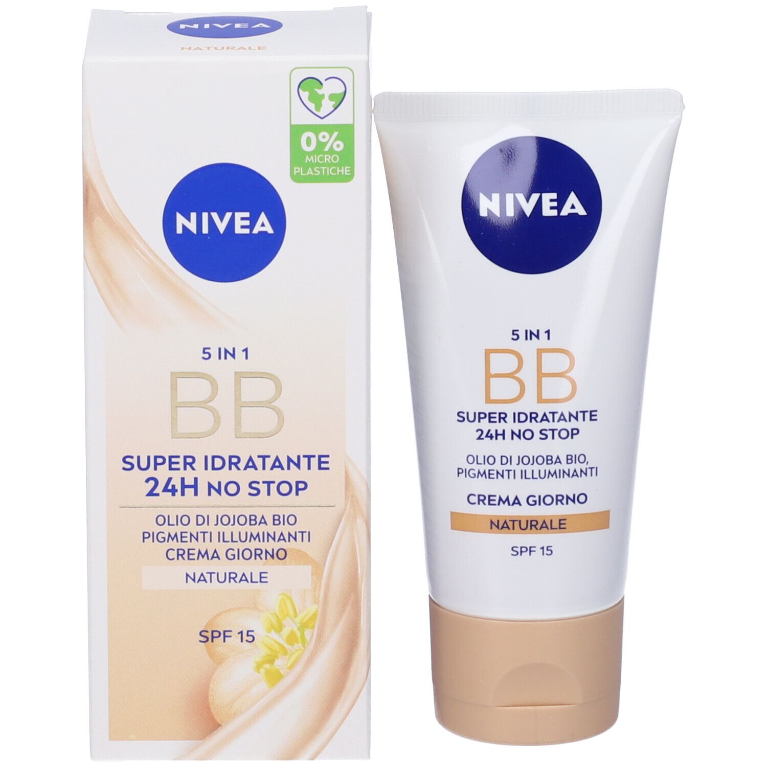 Nivea 5 in 1 BB Cream Super Idratante 24H No Stop Naturale 50 ml, Crema viso colorata con SPF15