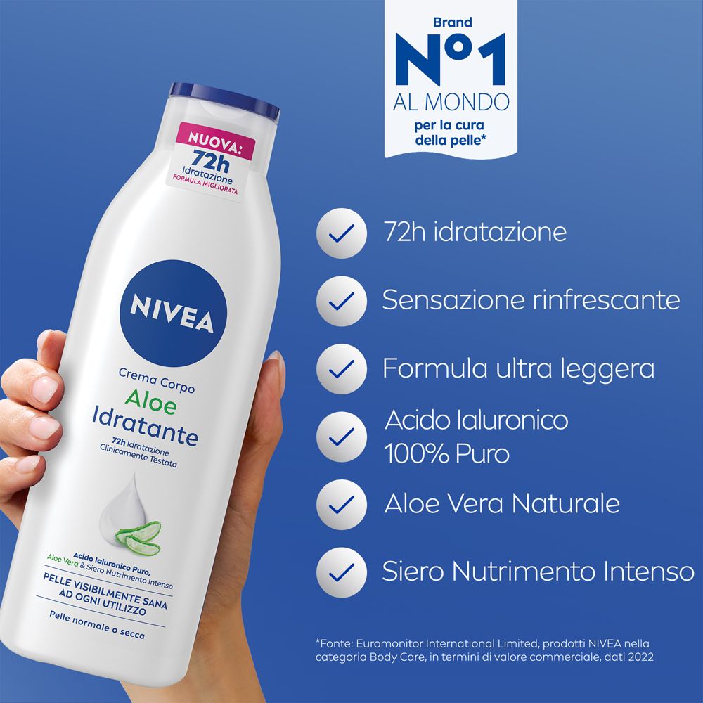 Nivea Crema Corpo Aloe Idratante 500 ml, Crema idratante corpo 72h per pelle secca o normale