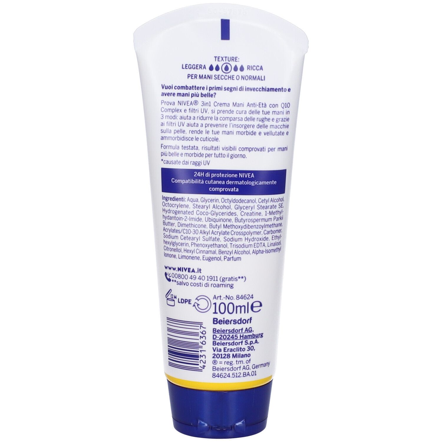 Nivea Q10 Crema Mani 3in1 Anti-Età Q10 100 ml, Crema mani idratante antirughe e antimacchie con Q0