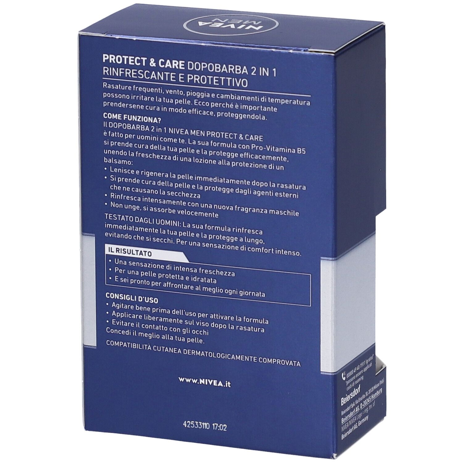 Nivea Men Protect & Care Dopobarba 2 in 1 Rinfrescante e Protettivo 100 ml, Dopobarba lenitivo
