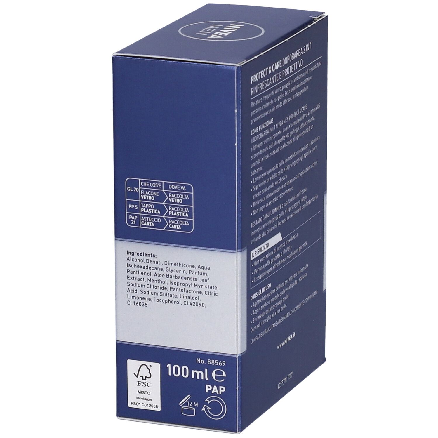 Nivea Men Protect & Care Dopobarba 2 in 1 Rinfrescante e Protettivo 100 ml, Dopobarba lenitivo