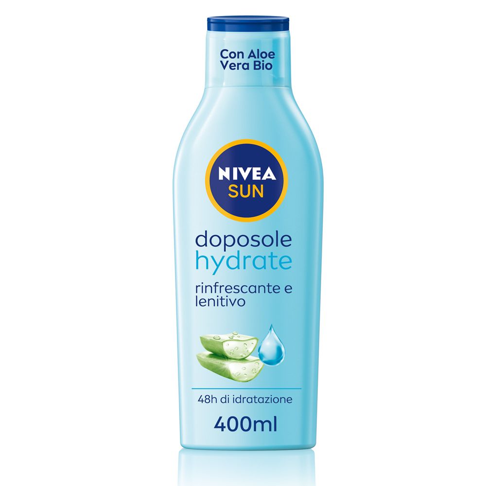 Nivea Sun Latte Doposole Hydrate 400 ml, Dopo sole idratante con Aloe Vera Bio e Acido Ialuronico