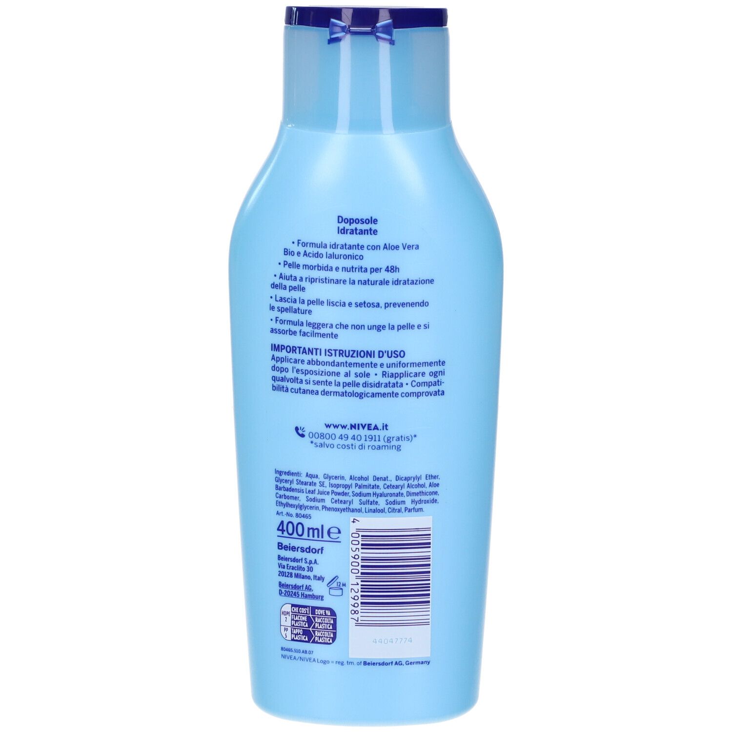 Nivea Sun Latte Doposole Hydrate 400 ml, Dopo sole idratante con Aloe Vera Bio e Acido Ialuronico