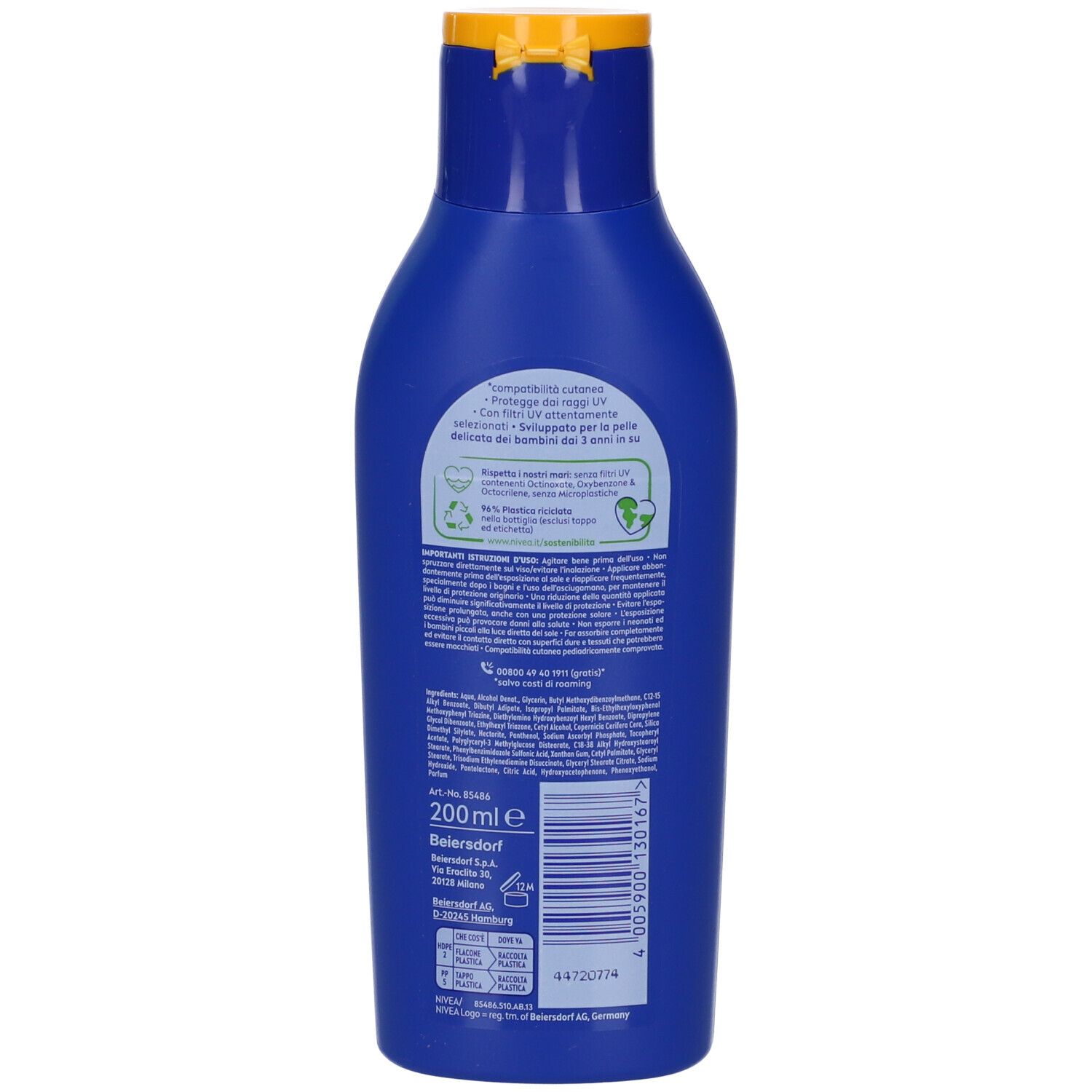 Nivea Sun Latte Solare Kids Protect & Care FP50+ 200 ml, Crema solare per bambini waterproof