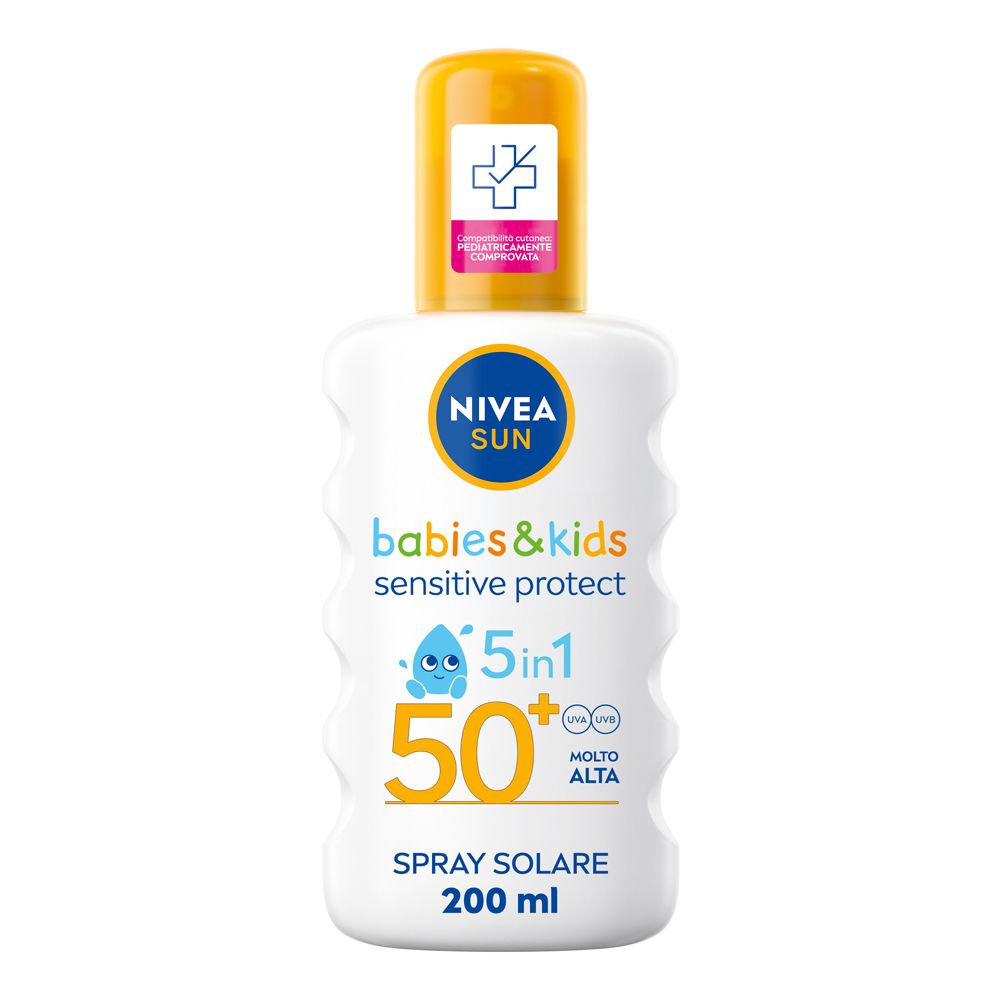 Nivea Sun Spray Solare Kids Sensitive Protect FP50+ 200 ml, Crema solare per bambini e neonati