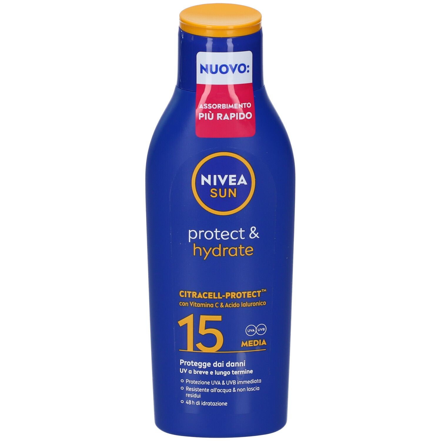 Nivea Sun Latte Solare Protect & Hydrate SPF15 200 ml, Crema solare 15 idratante per 48 ore