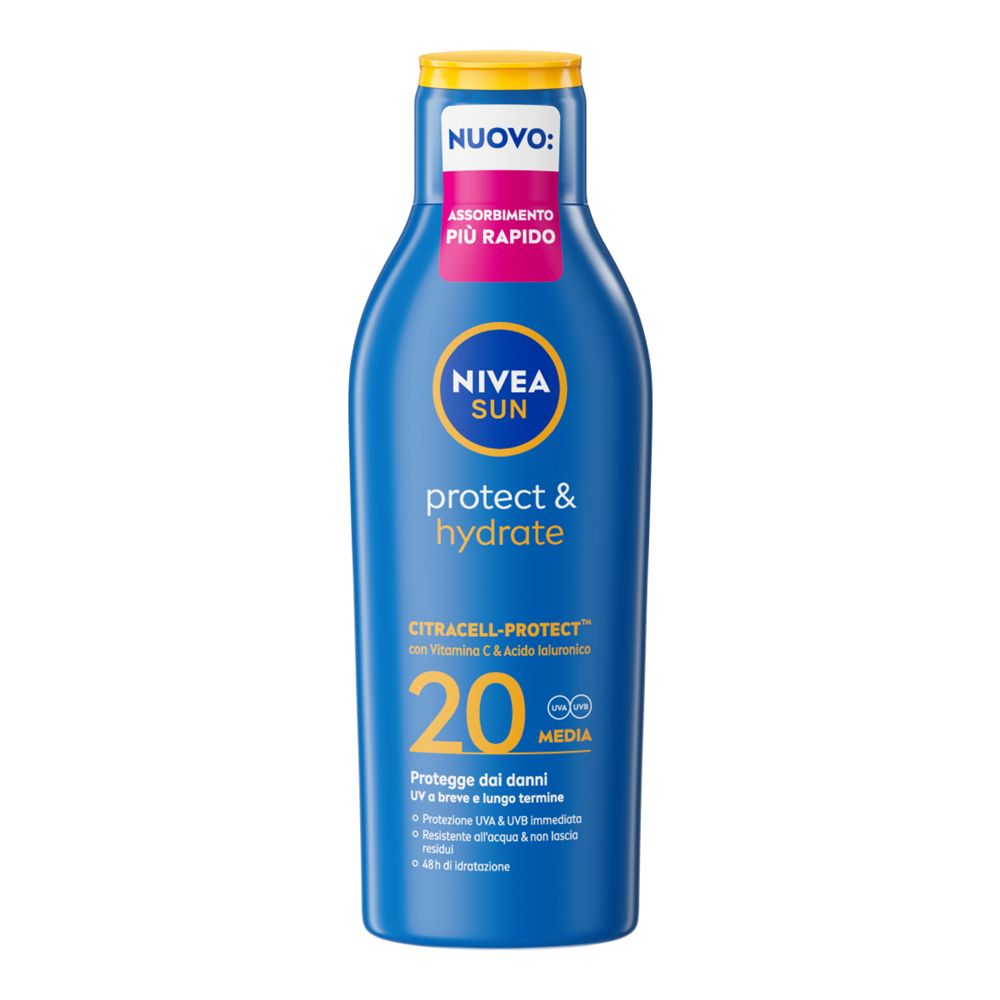 Nivea Sun Latte Solare Protect & Hydrate SPF20 200 ml, Crema solare 20 idratante per 48 ore