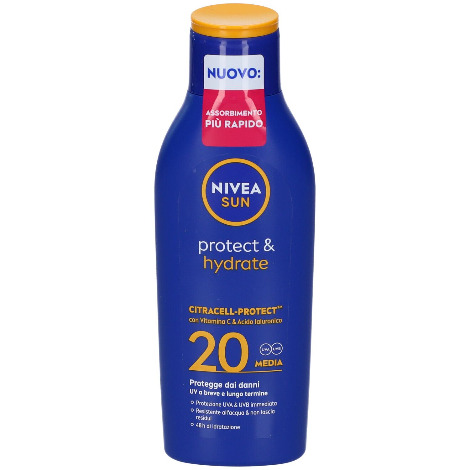 Nivea Sun Latte Solare Protect & Hydrate SPF20 200 ml, Crema solare 20 idratante per 48 ore