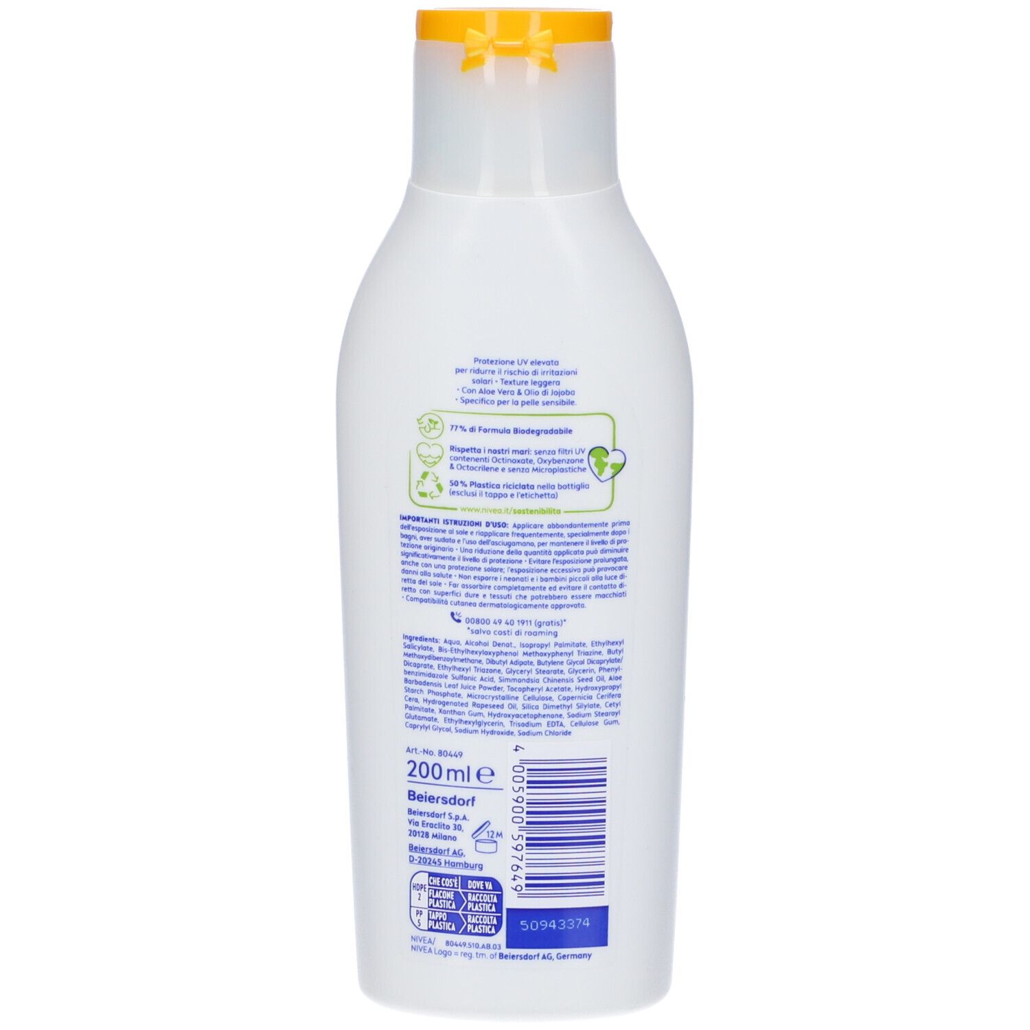 Nivea Sun Latte Solare Sensitive Immediate Protect FP30 200 ml, Crema solare per pelli sensibili