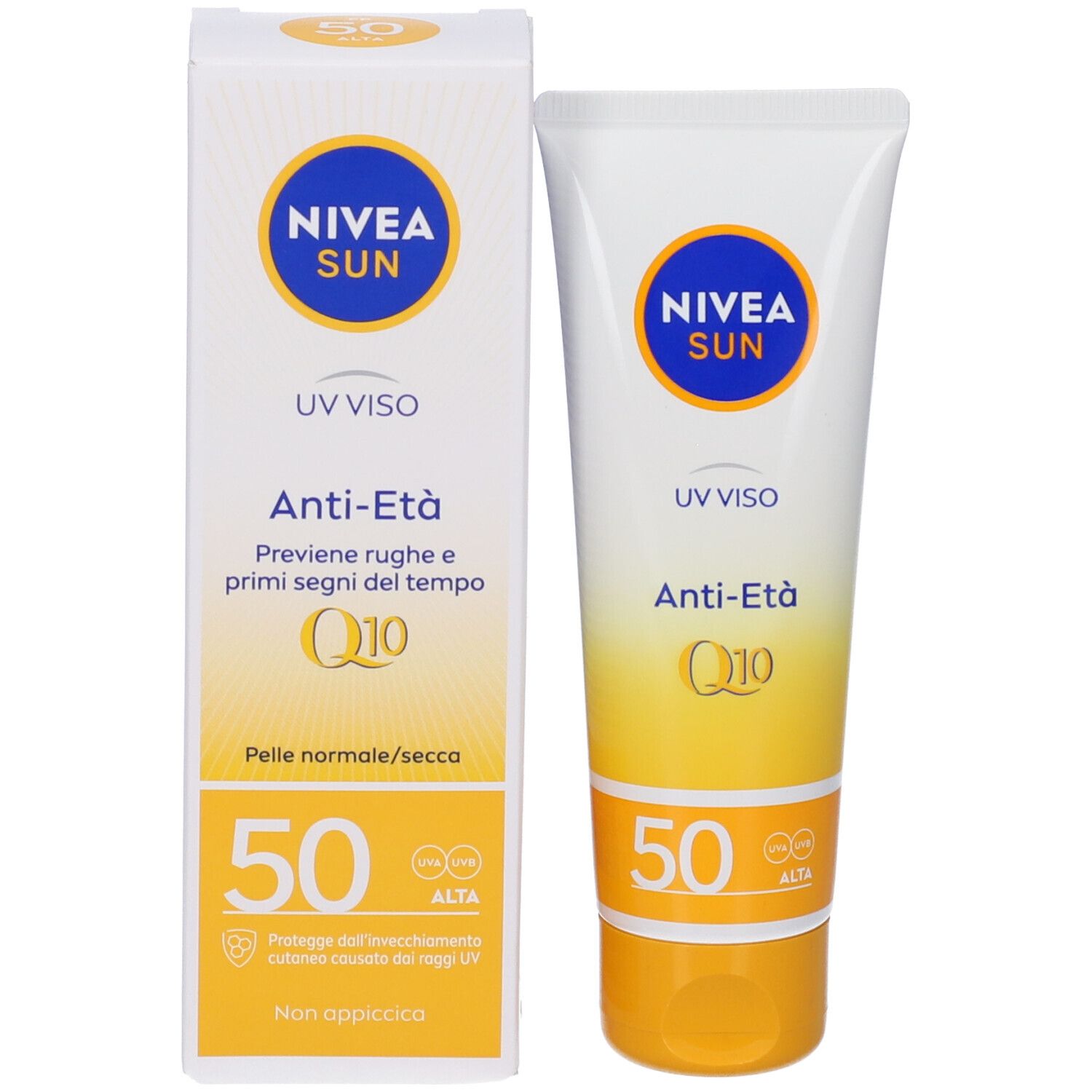 Nivea Sun UV Viso Anti-Età FP50 50 ml, Crema solare viso antirughe e antimacchie con Coenzima Q10