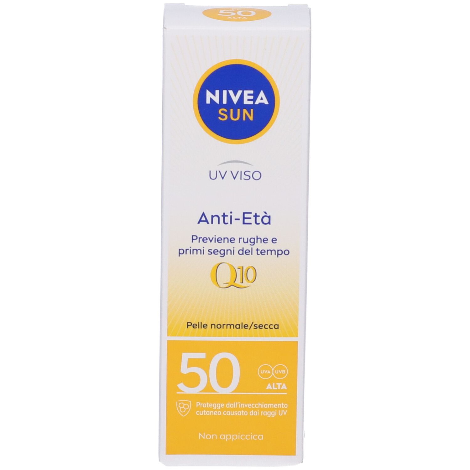 Nivea Sun UV Viso Anti-Età FP50 50 ml, Crema solare viso antirughe e antimacchie con Coenzima Q10