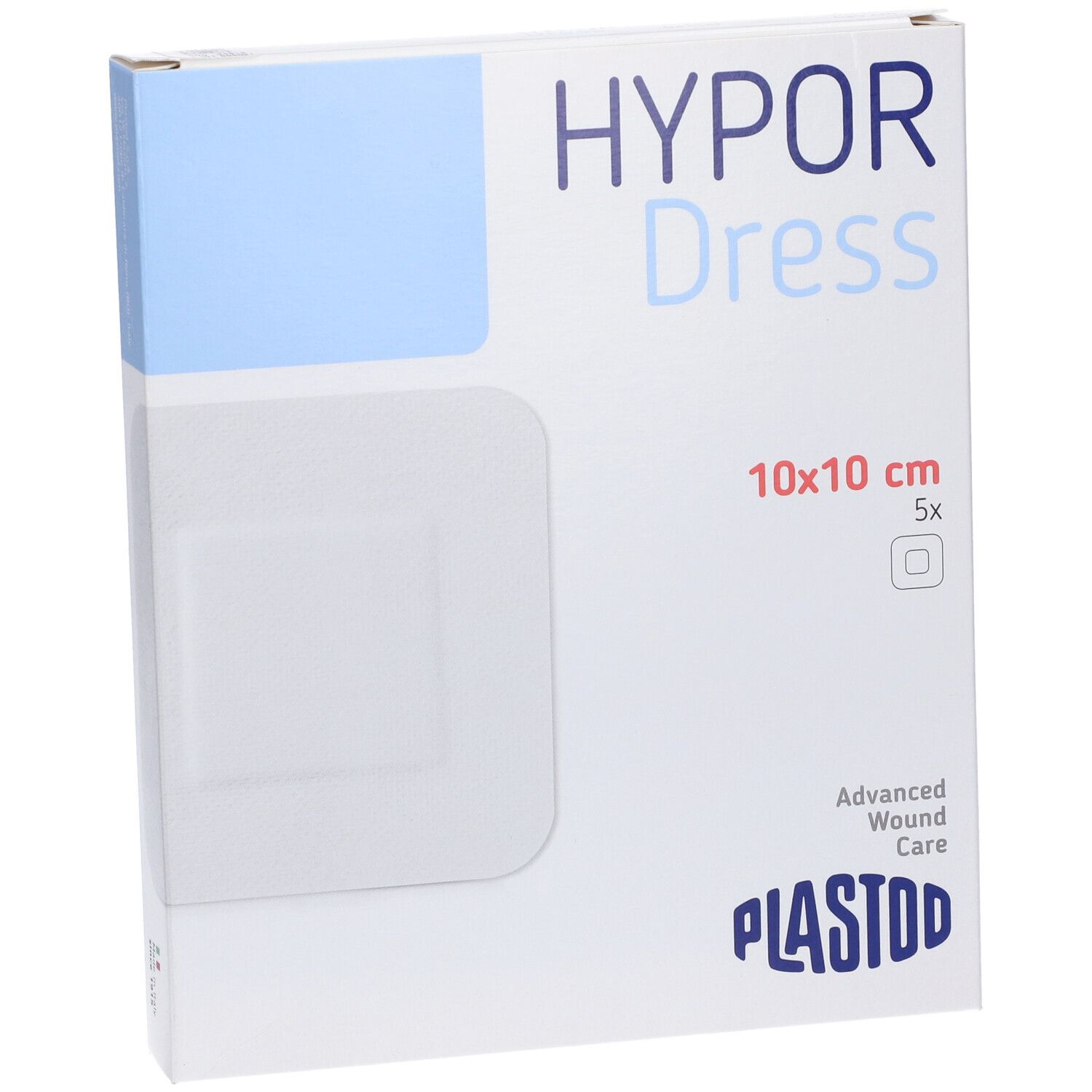 Confezione di HYPOR Dress 10x10 cm, 5 pezzi. Marchio PLASTOD. Scatola bianca con accento blu.