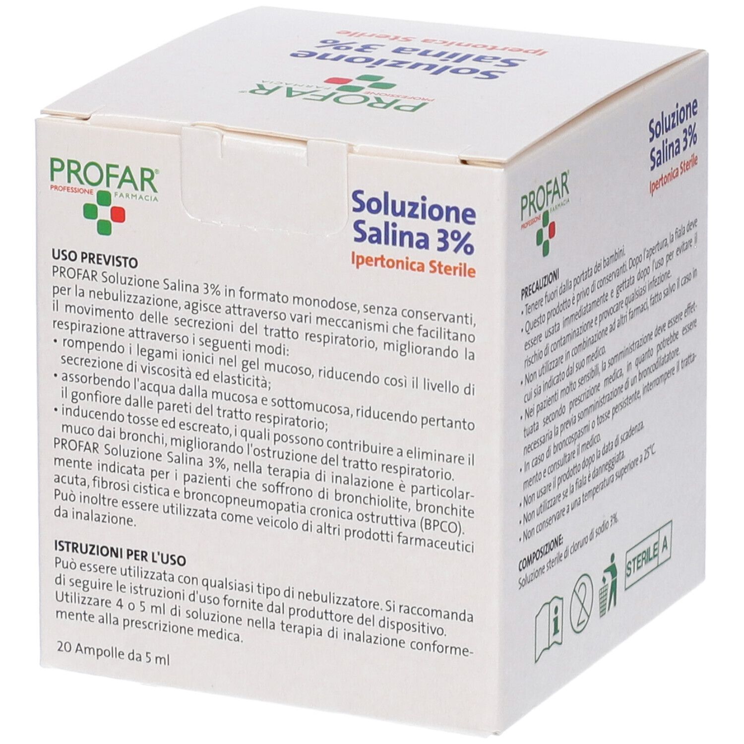 Lato della confezione del prodotto. Testo in italiano. Contiene informazioni sull'uso e l'uso previsto.