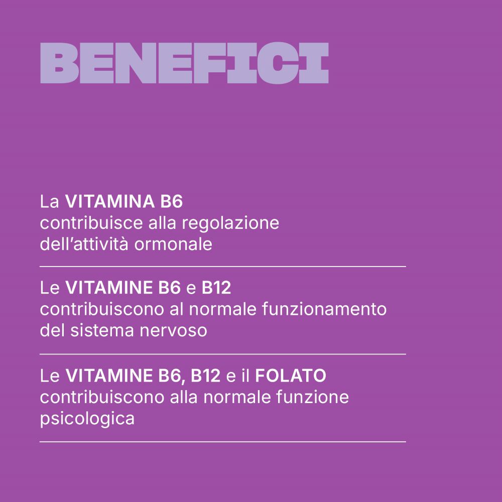 Informazioni sui benefici di Vitamina B6, B12 e Folato.