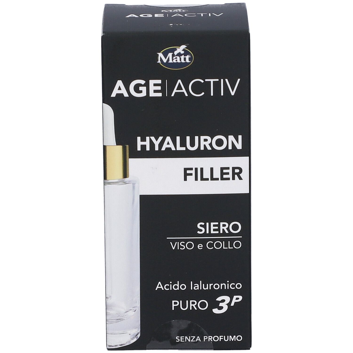 Confezione Matt Age Activ Hyaluron Filler Siero con contagocce. Per viso e collo.