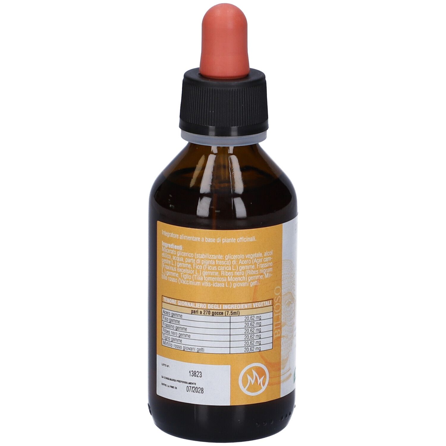 Flacone di vetro marrone con tappo nero e contagocce rosso. Etichetta con ingredienti. Nome prodotto: PRO METABOLIC.