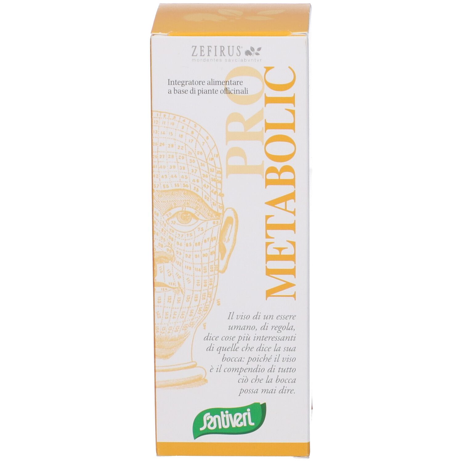 Scatola bianca con testo e logo. Nome prodotto: PRO METABOLIC.