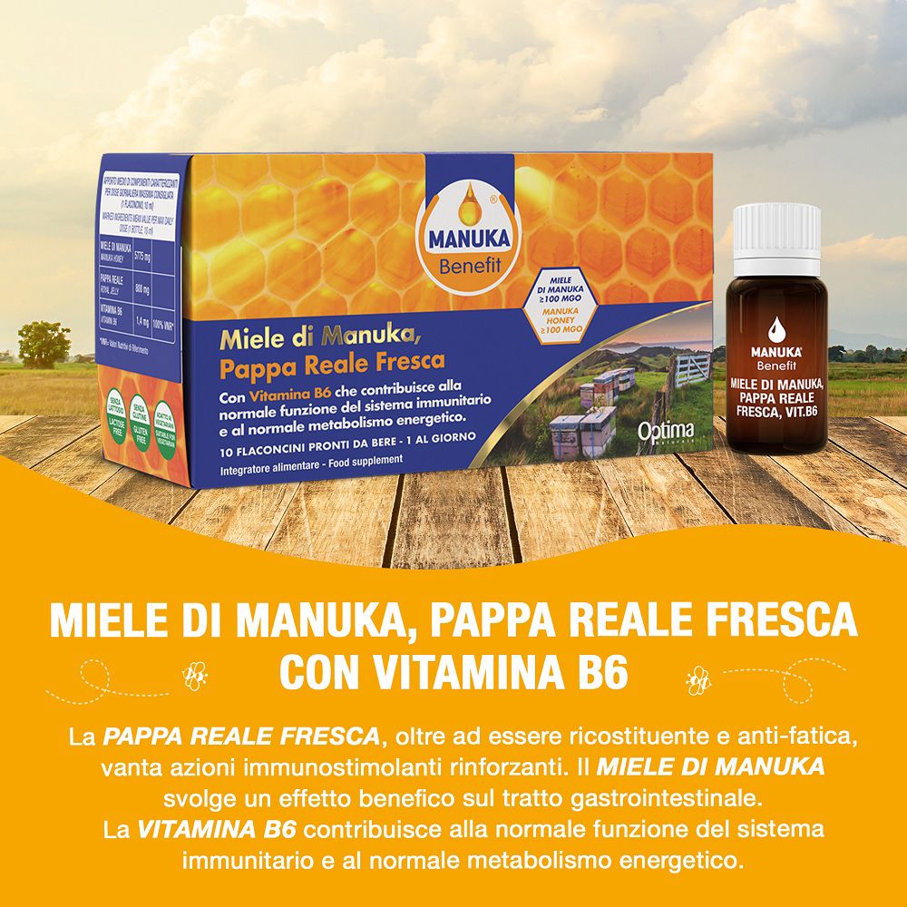 Confezione Miele di Manuka e Pappa Reale con un flaconcino.