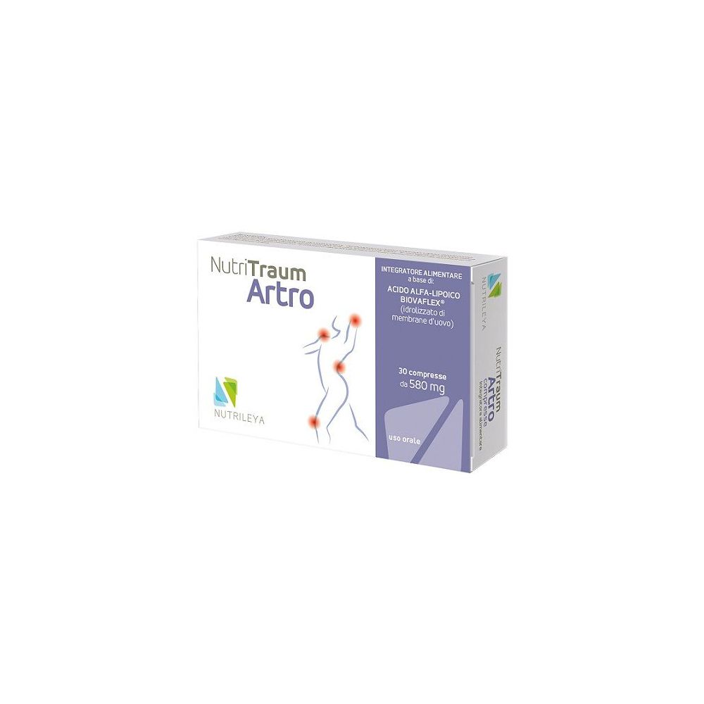 Confezione di Nutritraum Artro. Scatola bianca con nome e illustrazione del prodotto. Contiene 30 compresse.