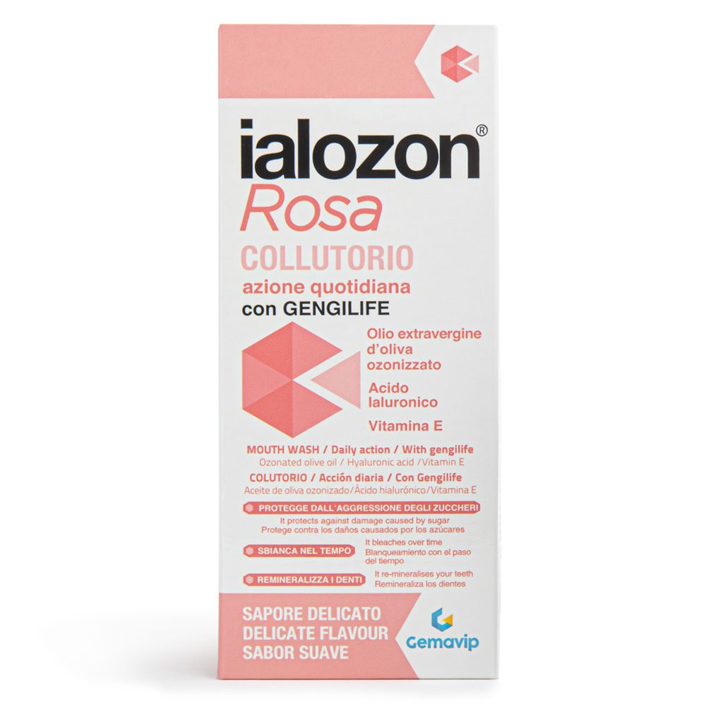 Collutorio Ialozon Rosa con Gengilife, olio d'oliva, acido ialuronico e vitamina E.