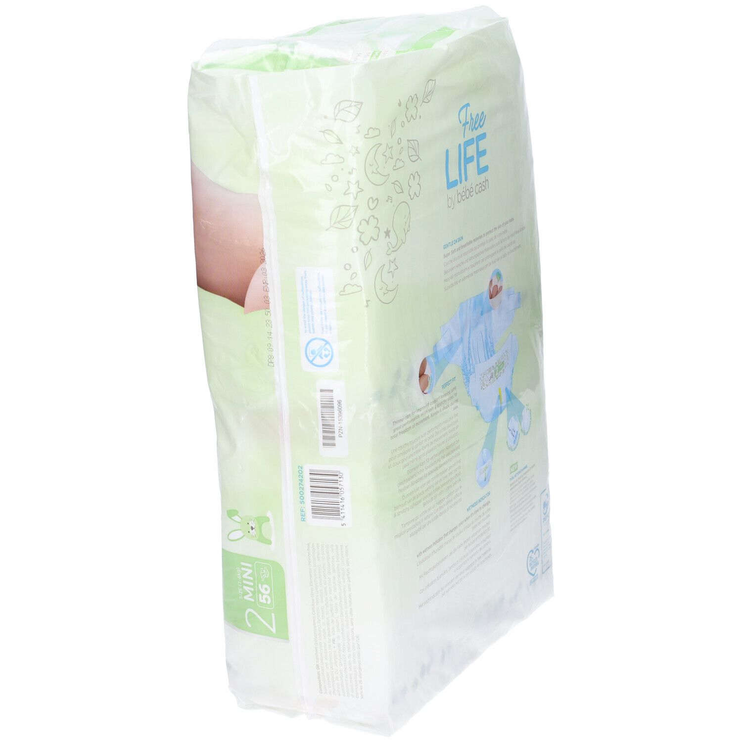 Freelife By Bebecash Pannolino Mini Taglia 2 3-6 Kg Girovita 30-48 Cm 56 Pezzi