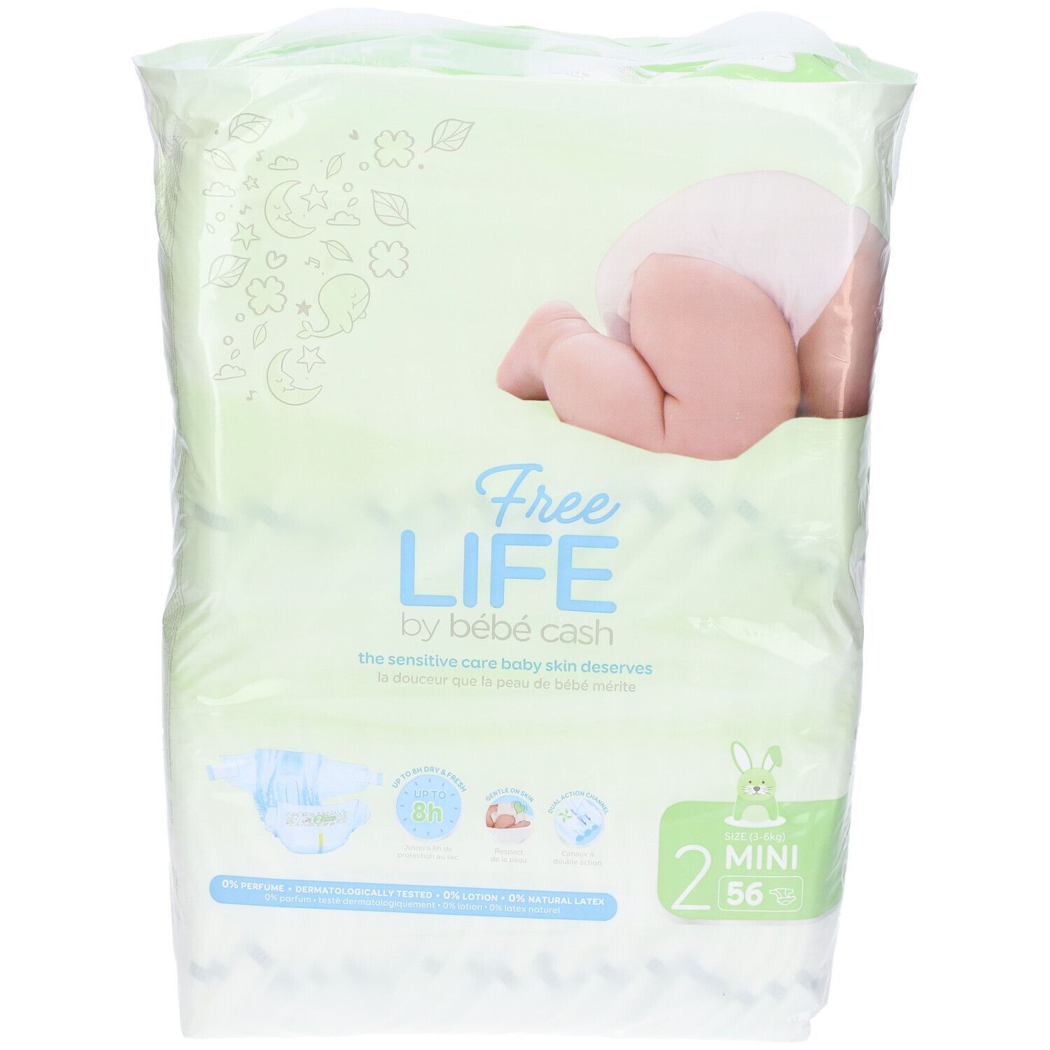 Freelife By Bebecash Pannolino Mini Taglia 2 3-6 Kg Girovita 30-48 Cm 56 Pezzi
