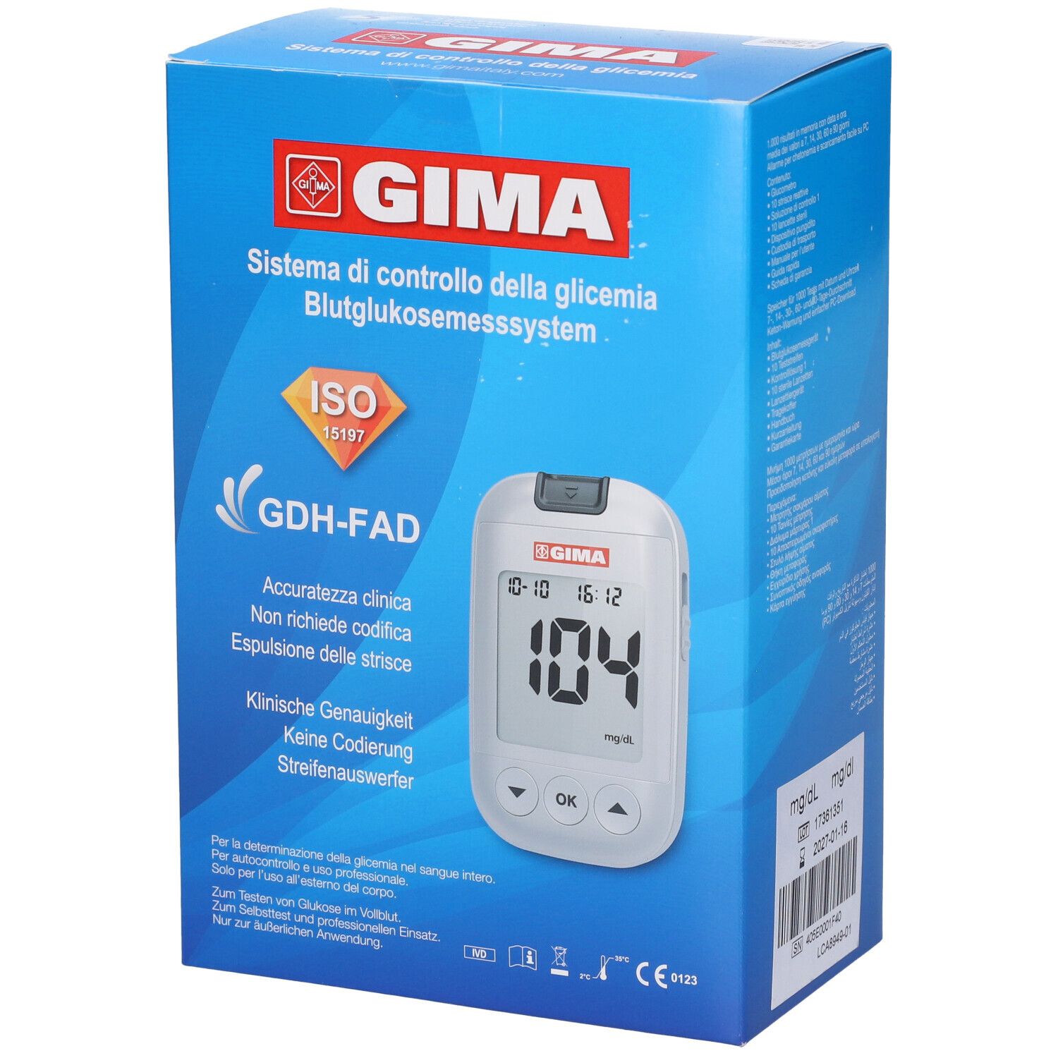 GIMA Kit Completo Glucometro Gima Mg/Dl - It, De, Gr, Arabo