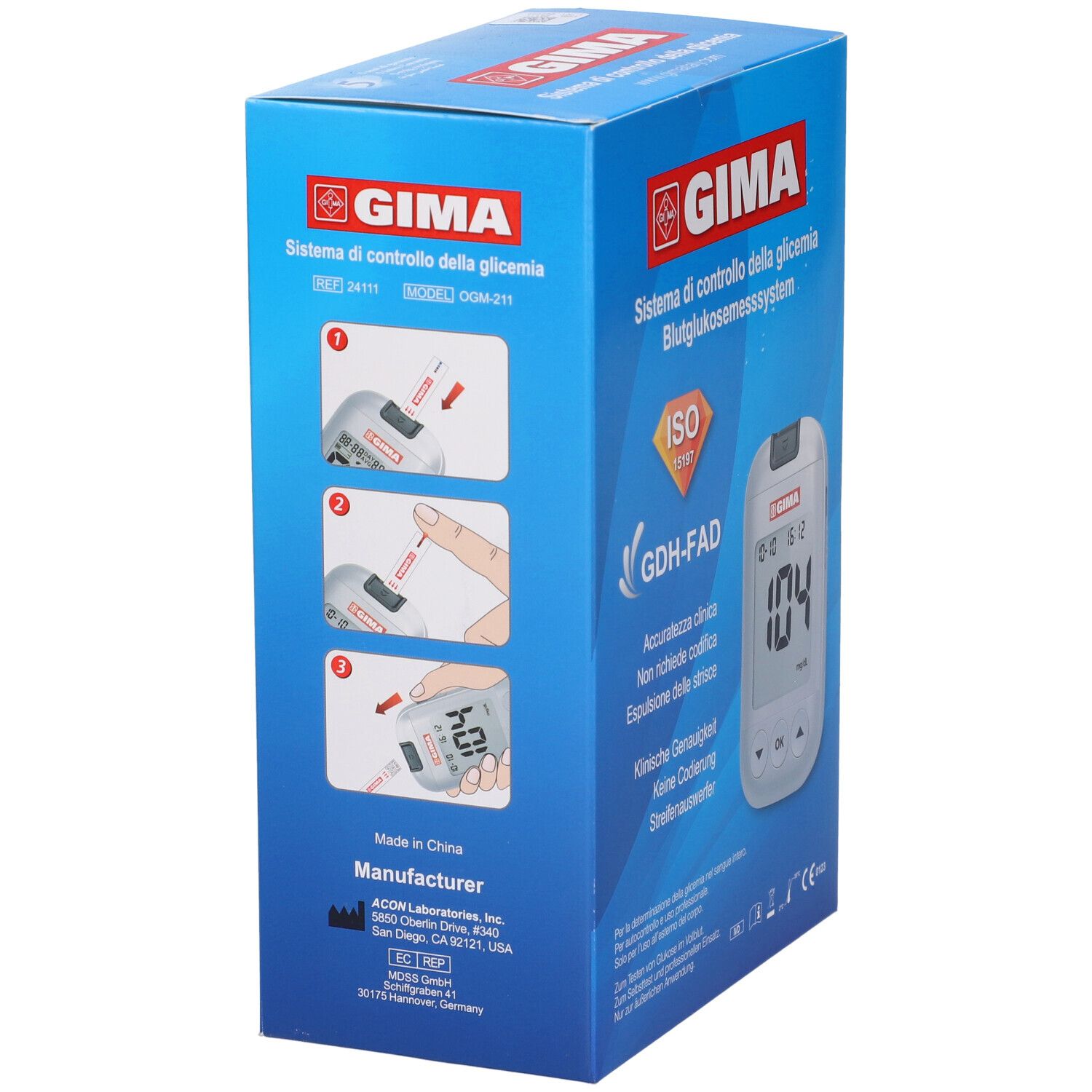 GIMA Kit Completo Glucometro Gima Mg/Dl - It, De, Gr, Arabo