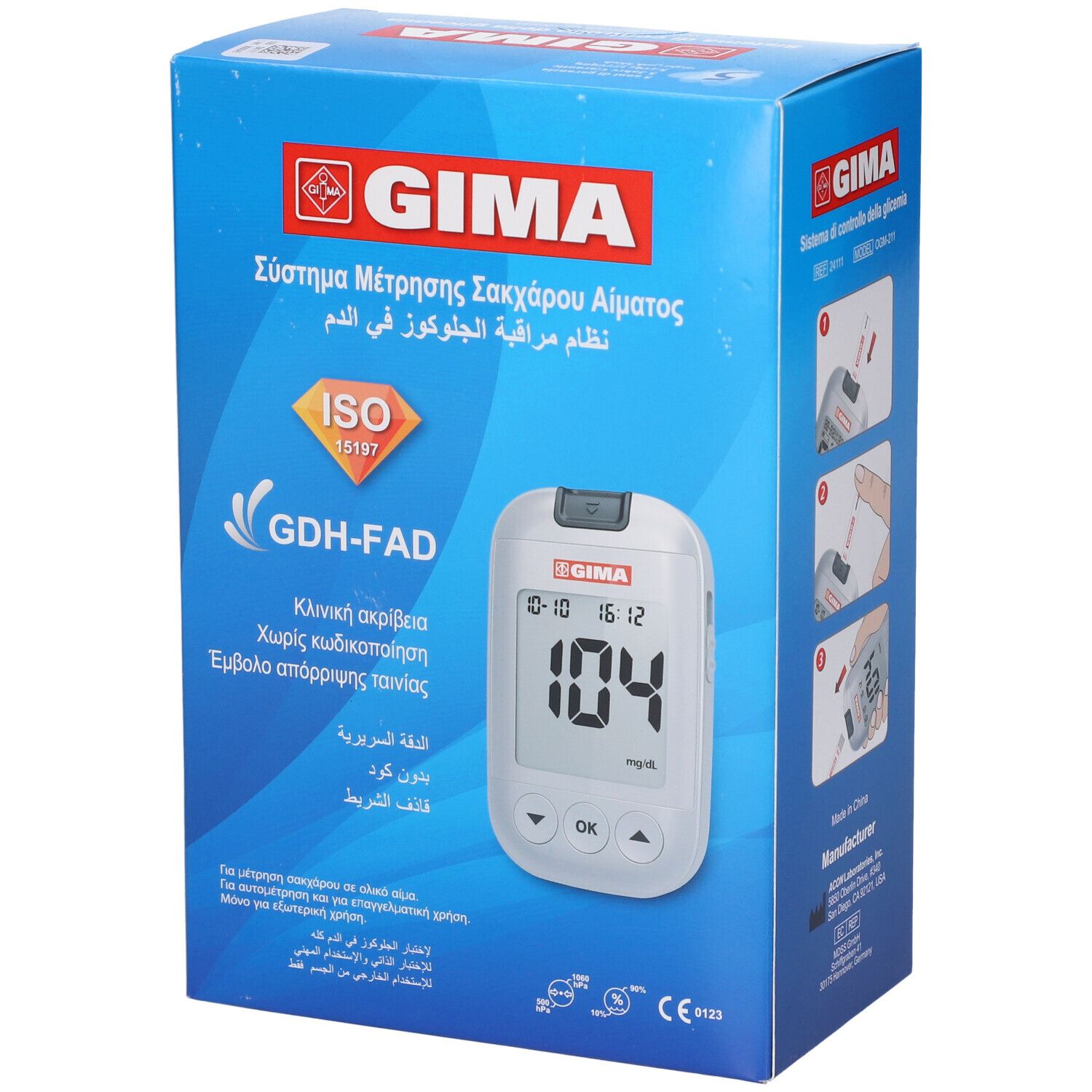 GIMA Kit Completo Glucometro Gima Mg/Dl - It, De, Gr, Arabo