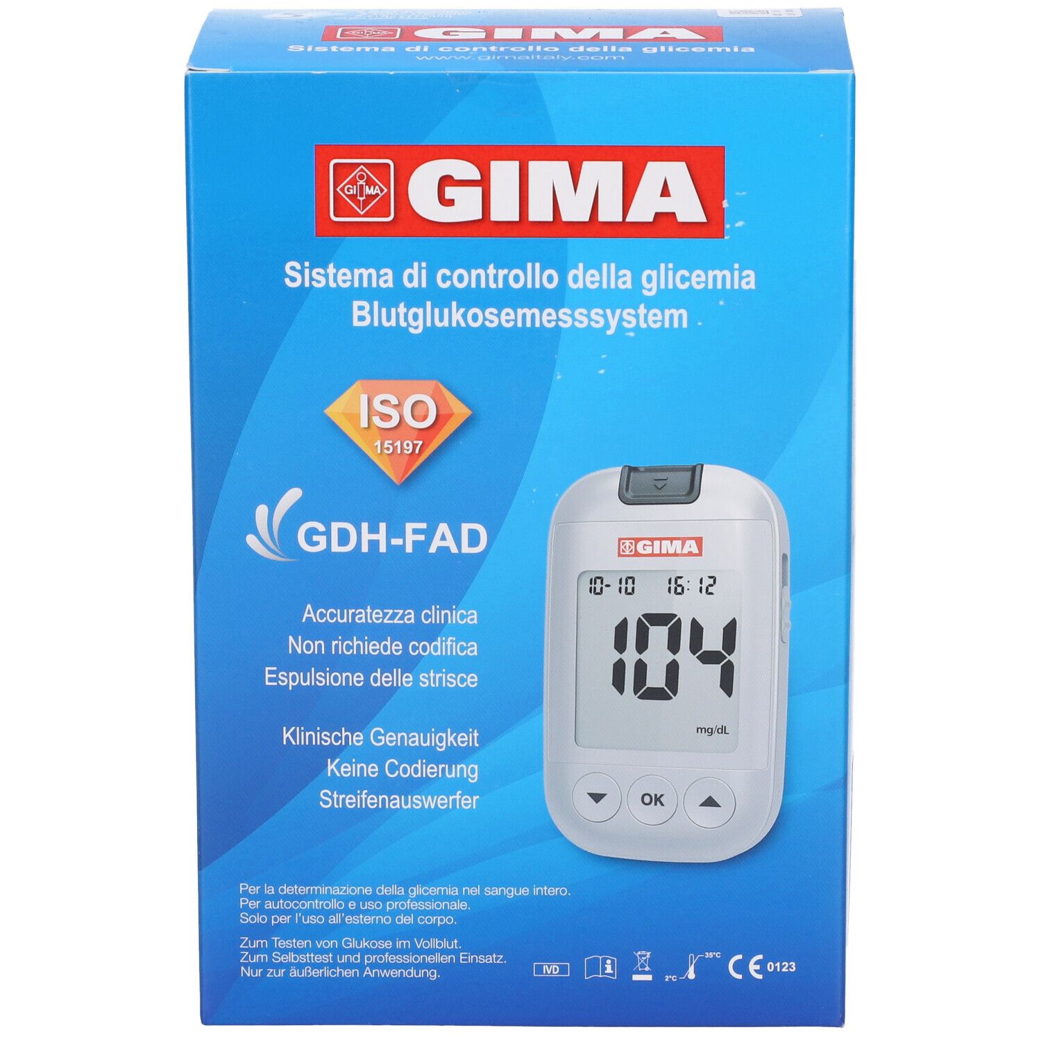 GIMA Kit Completo Glucometro Gima Mg/Dl - It, De, Gr, Arabo