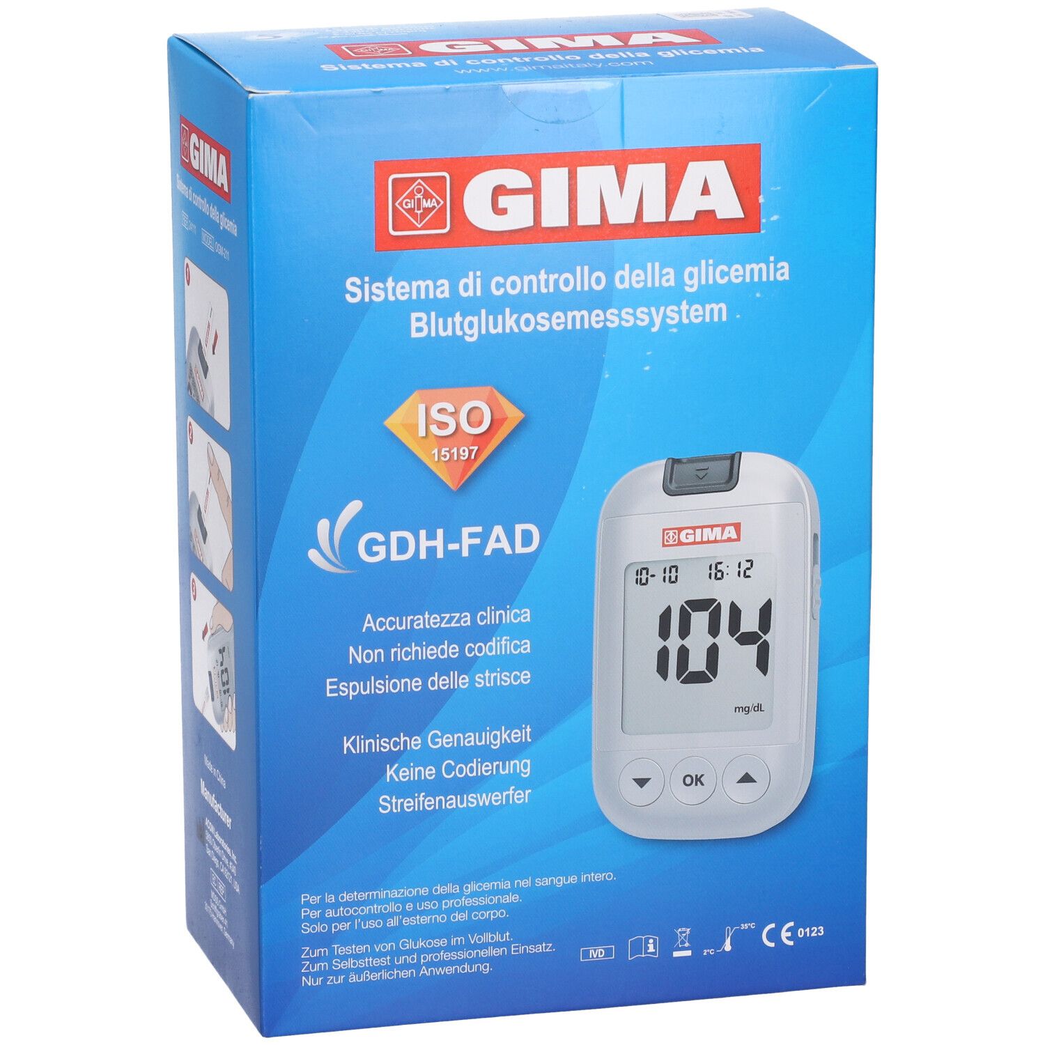 GIMA Kit Completo Glucometro Gima Mg/Dl - It, De, Gr, Arabo