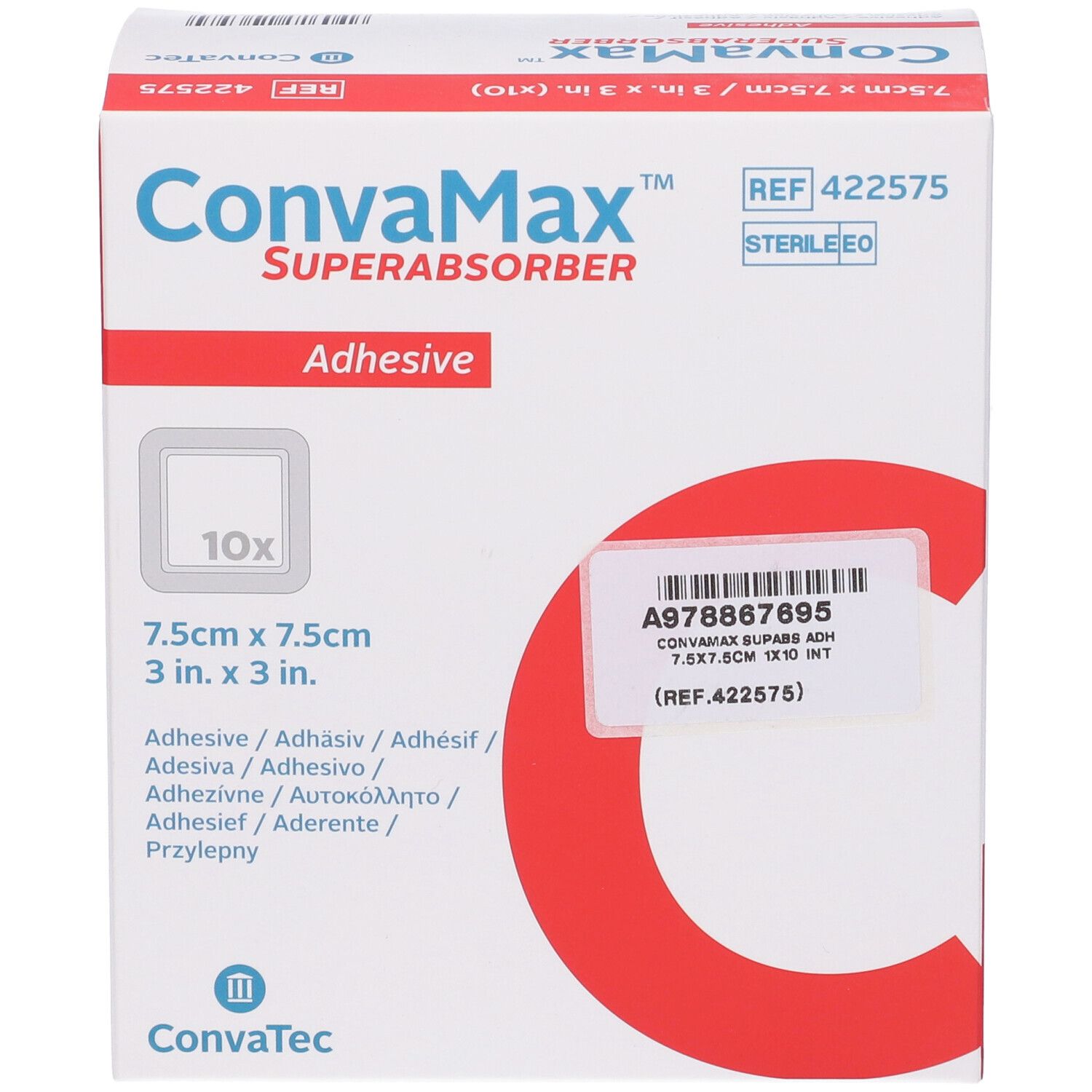 Medicazione Avanzata Convamax Superabsorber Adhesive 7,5 X 7,5 Cm 10 Pezzi