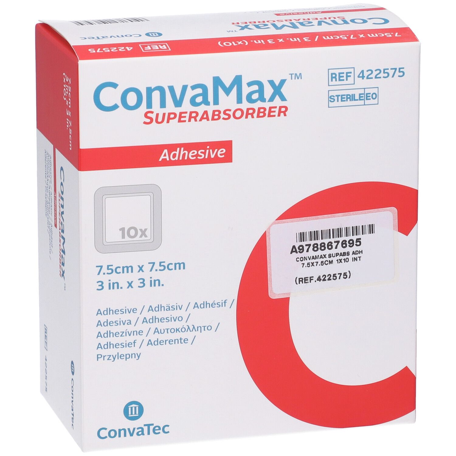 Medicazione Avanzata Convamax Superabsorber Adhesive 7,5 X 7,5 Cm 10 Pezzi