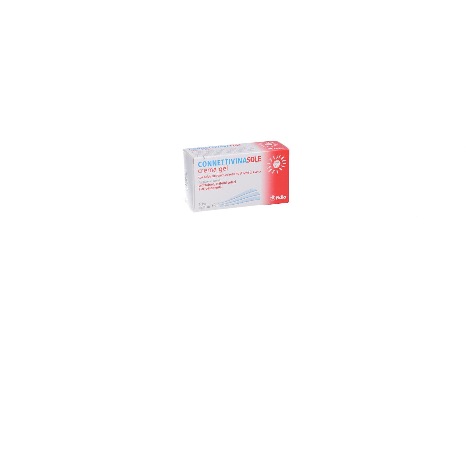 Confezione Connettivinasole crema gel. Scatola bianca e rossa, leggermente inclinata. Nome del prodotto e logo visibili. Sfondo bianco.