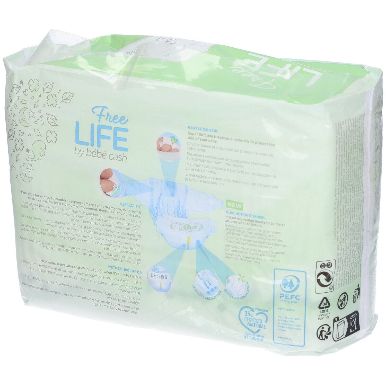 Freelife By Bebecash New Born Taglia 1 2-4 Kg Girovita 30-41 Cm 28 Pezzi