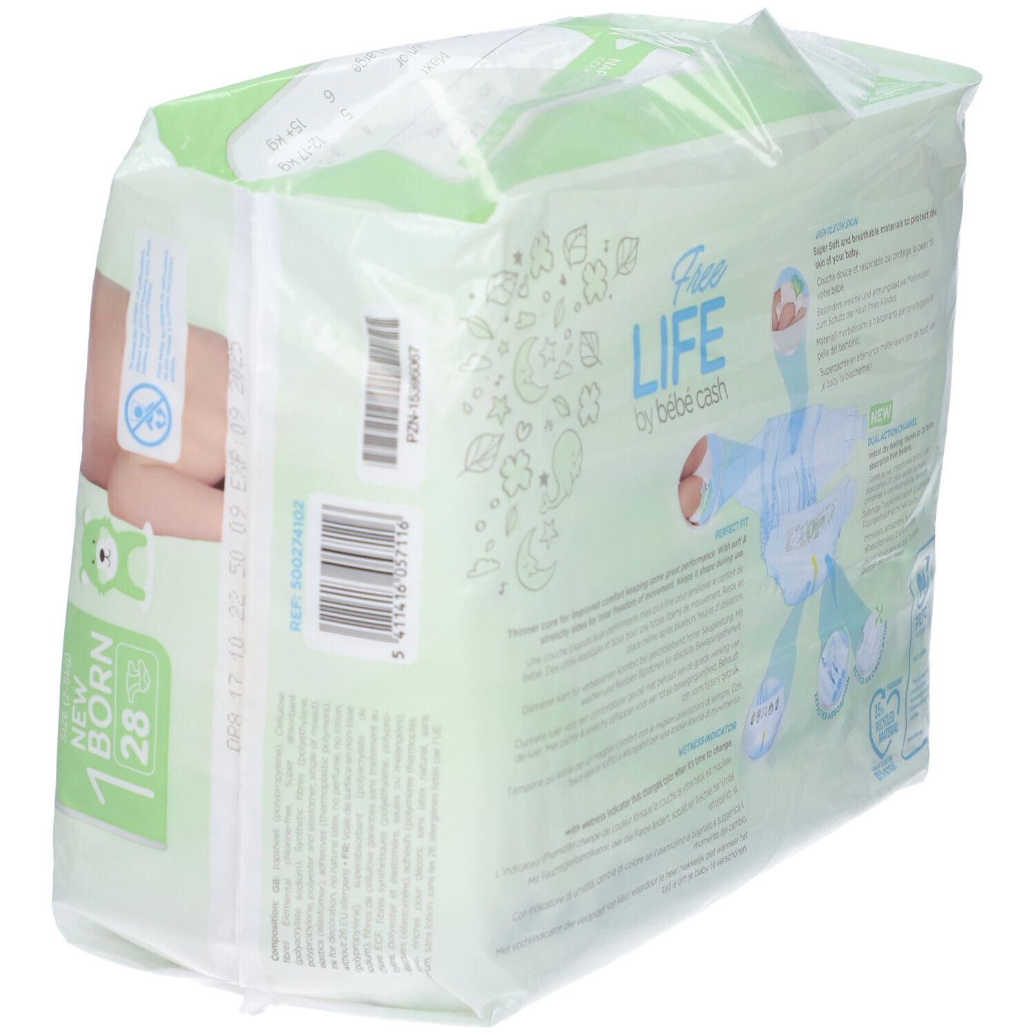 Freelife By Bebecash New Born Taglia 1 2-4 Kg Girovita 30-41 Cm 28 Pezzi