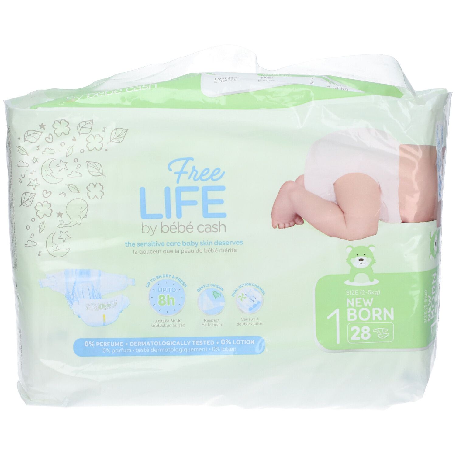 Freelife By Bebecash New Born Taglia 1 2-4 Kg Girovita 30-41 Cm 28 Pezzi