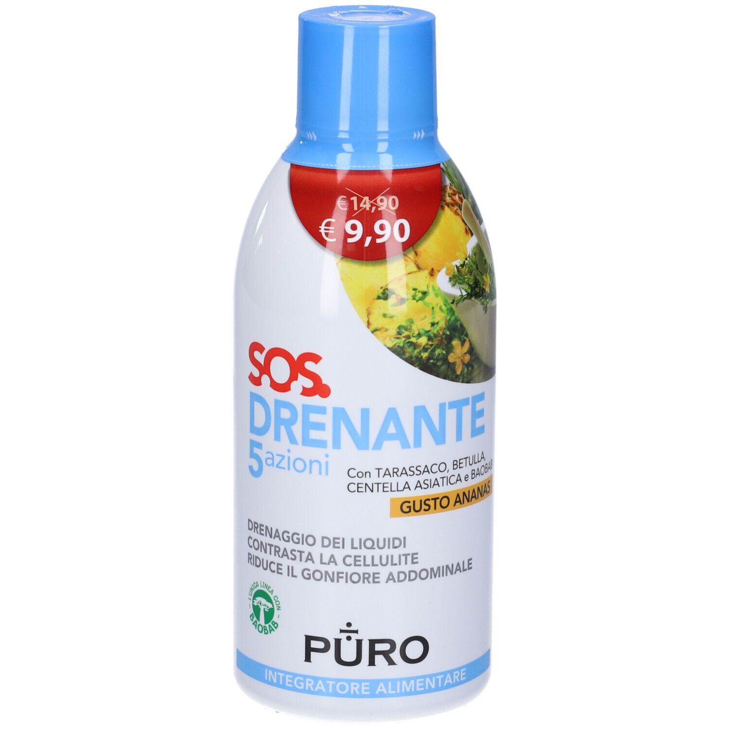 Puro Drenante 5 Azioni Con Baobab Gusto Ananas 500 Ml