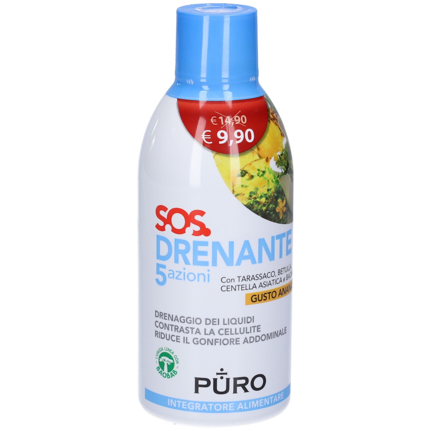Puro Drenante 5 Azioni Con Baobab Gusto Ananas 500 Ml