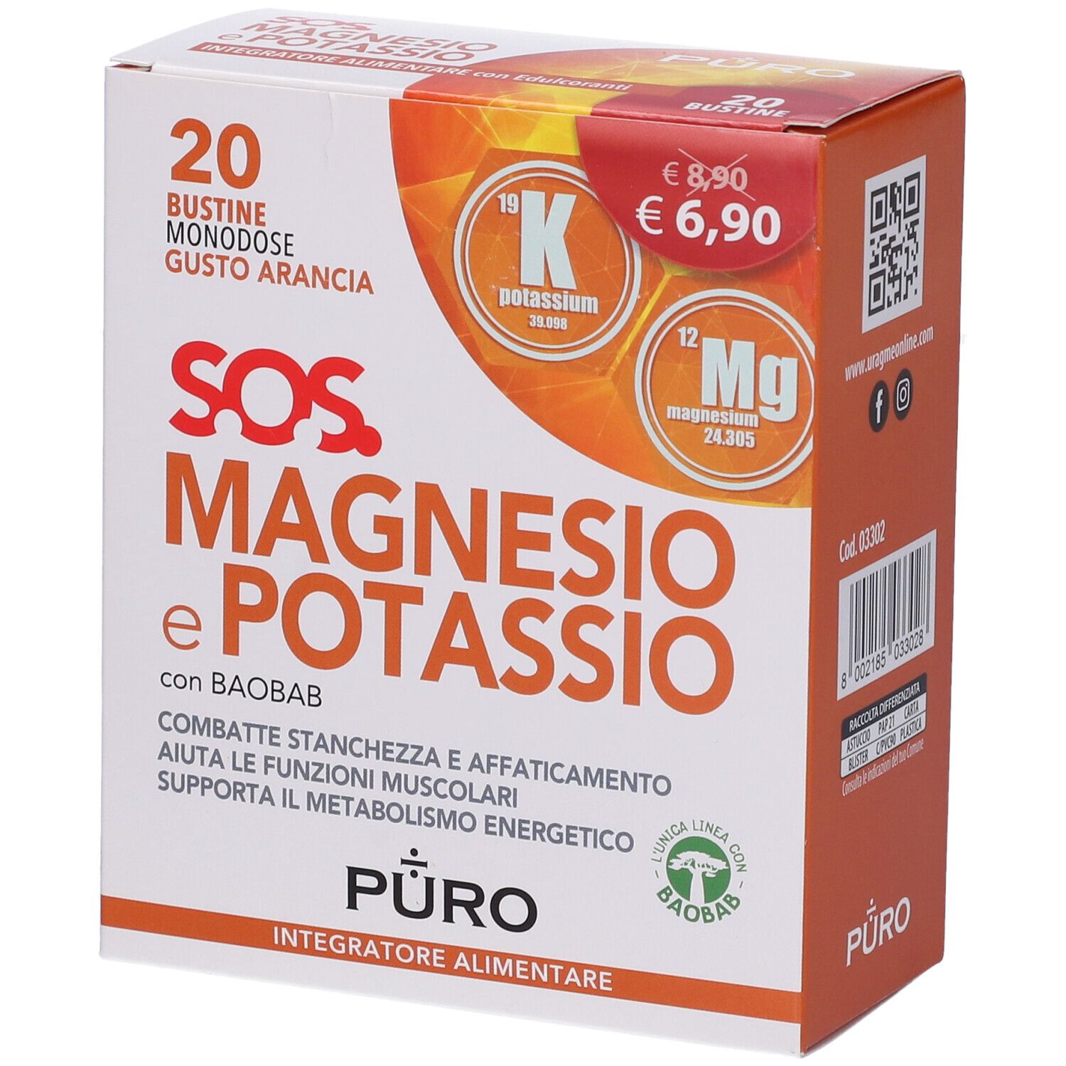 Puro Magnesio Potassio E Baobab 20 Bustine 4 G