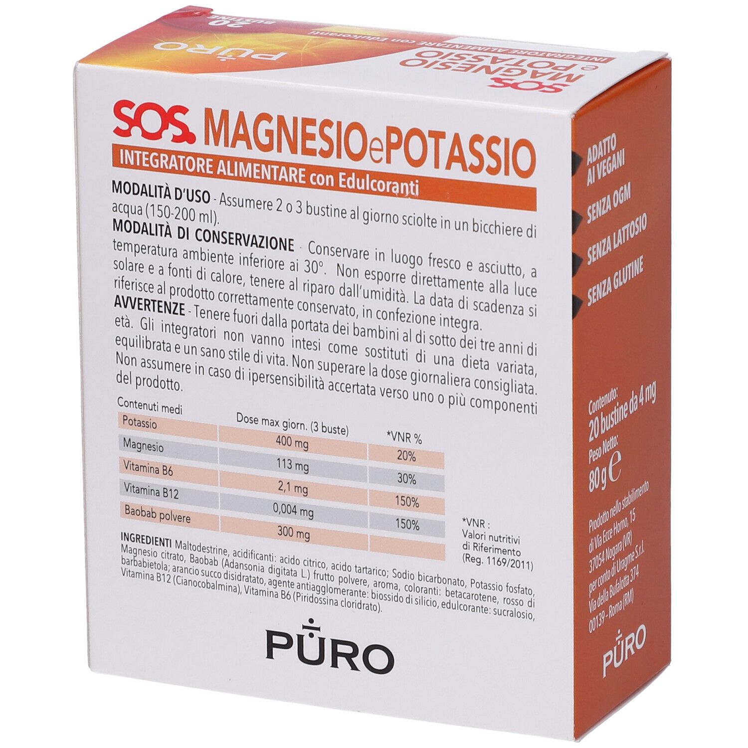 Puro Magnesio Potassio E Baobab 20 Bustine 4 G
