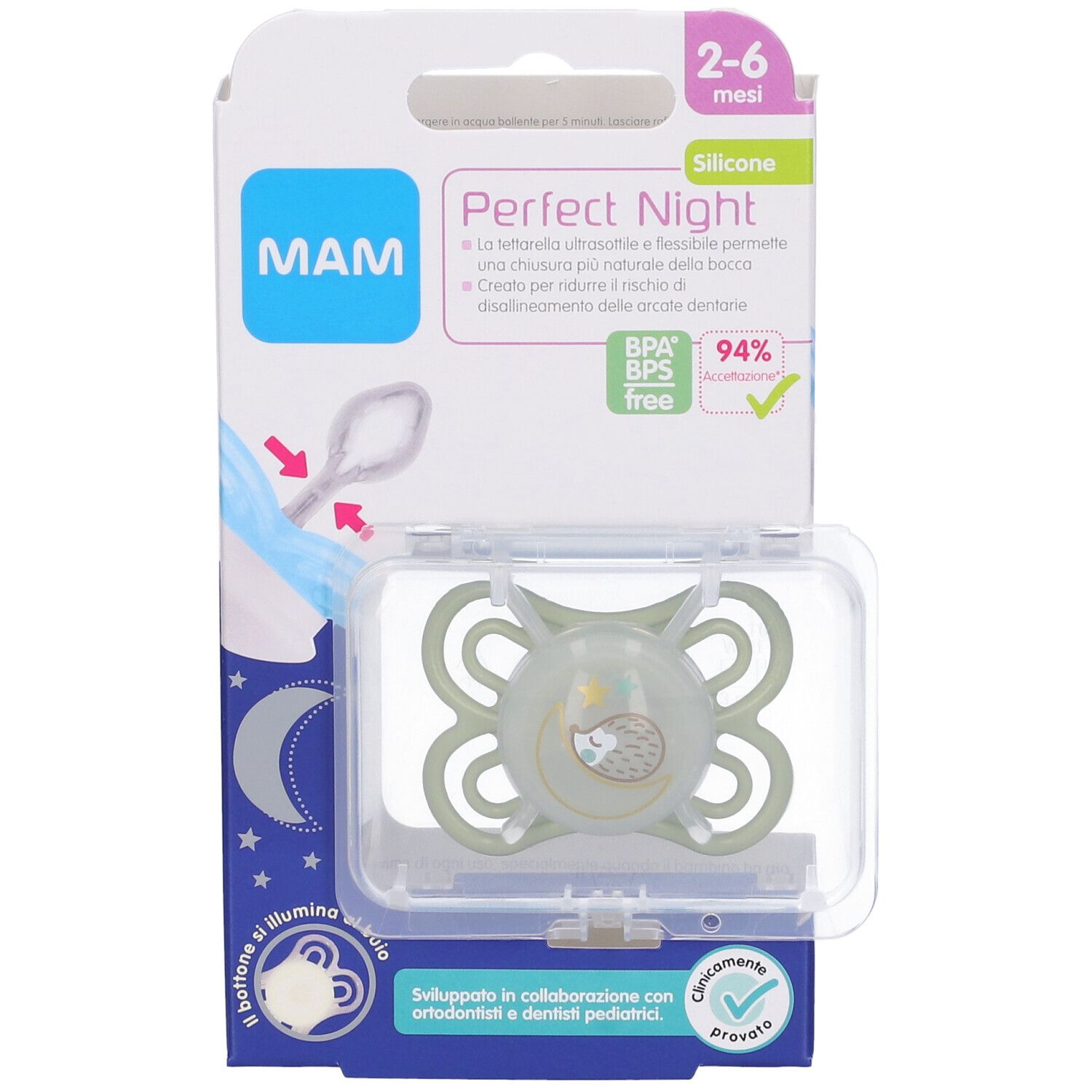 MAM Perfect Night Succhietto in Silicone 2-6 Mesi