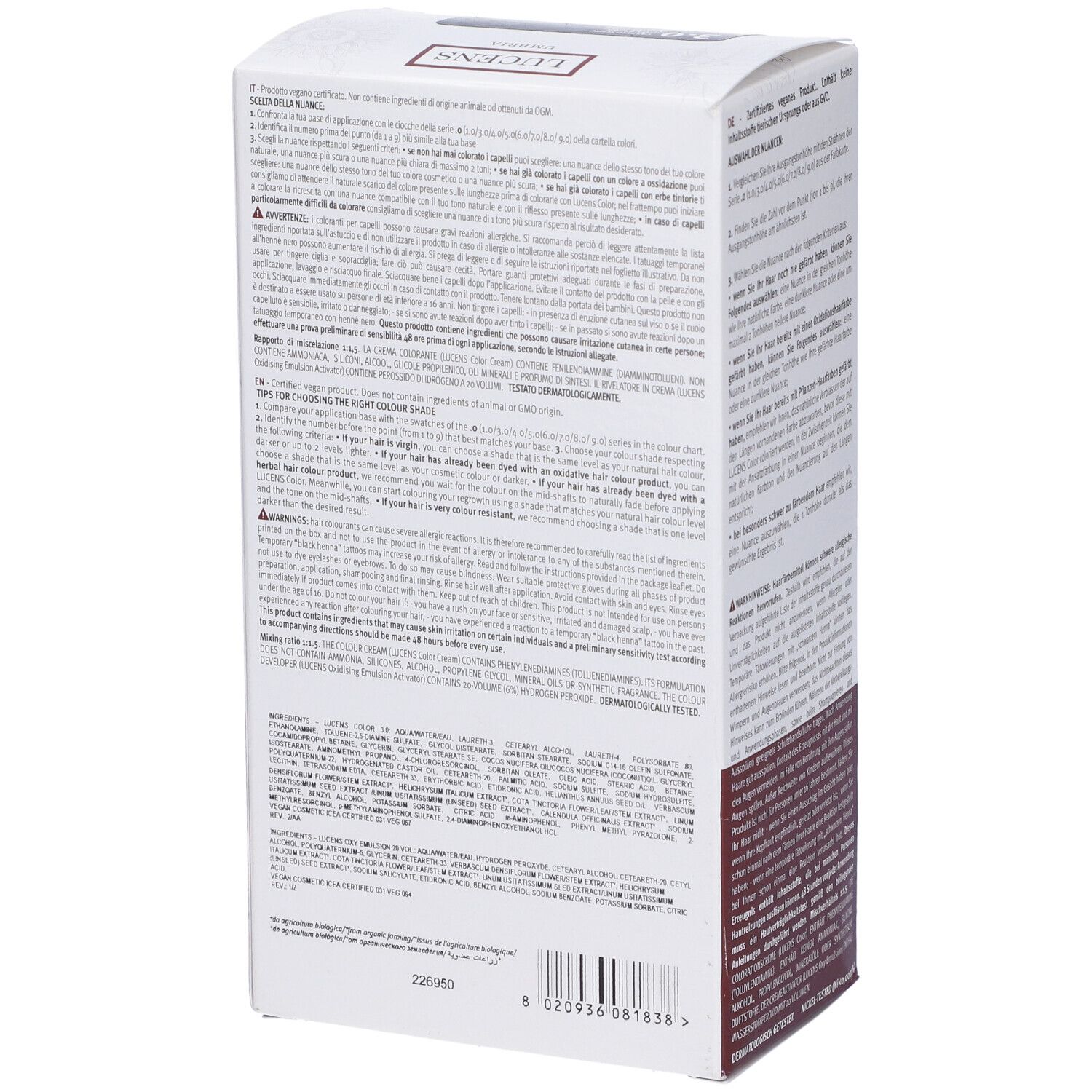 Lucens Umbria Tinta Color Lucens 3,00 Castano Scuro 135 Ml
