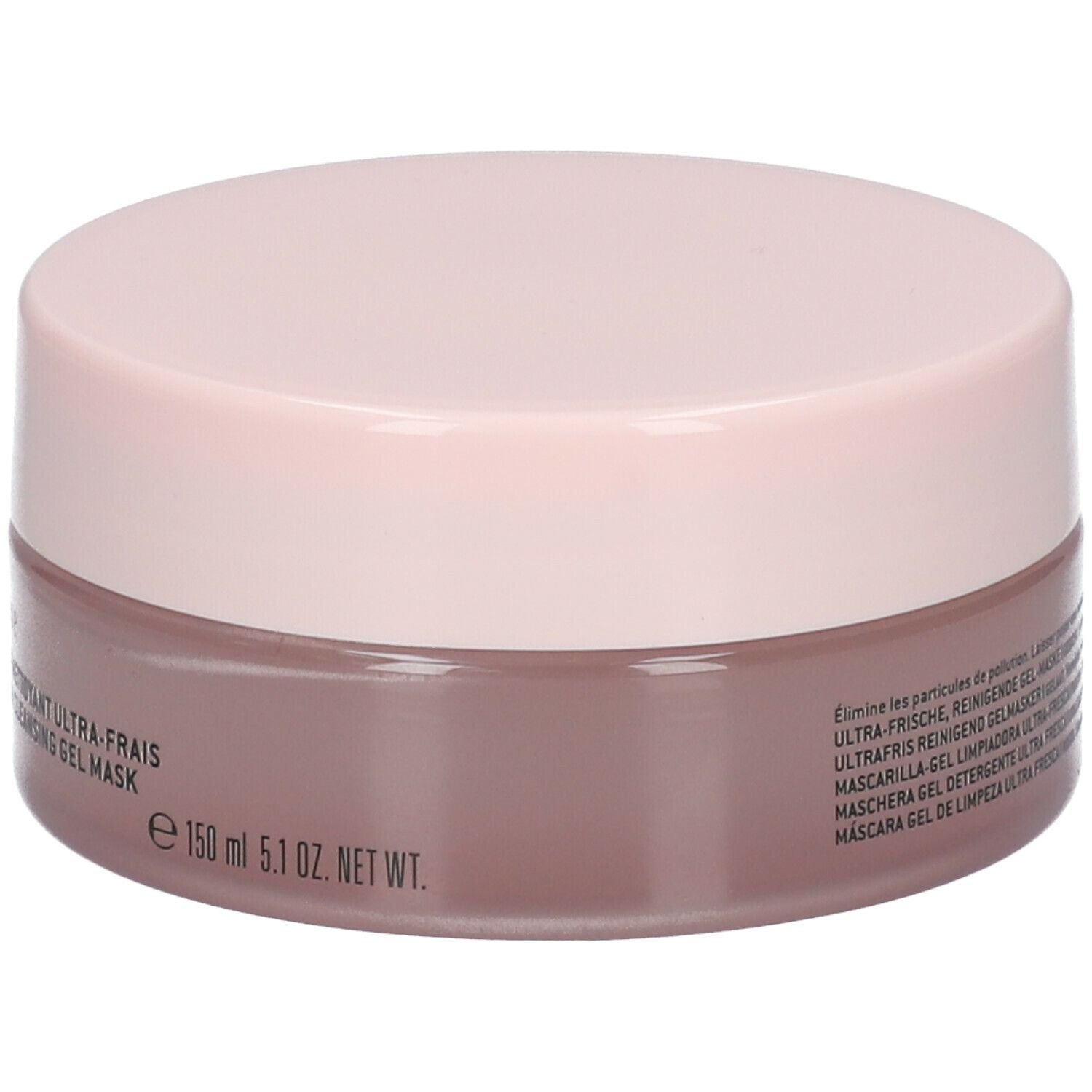 Barattolo rotondo rosa e marrone. Scritta: Nuxe Paris. Testo multilingue. Contenuto: 150 ml.