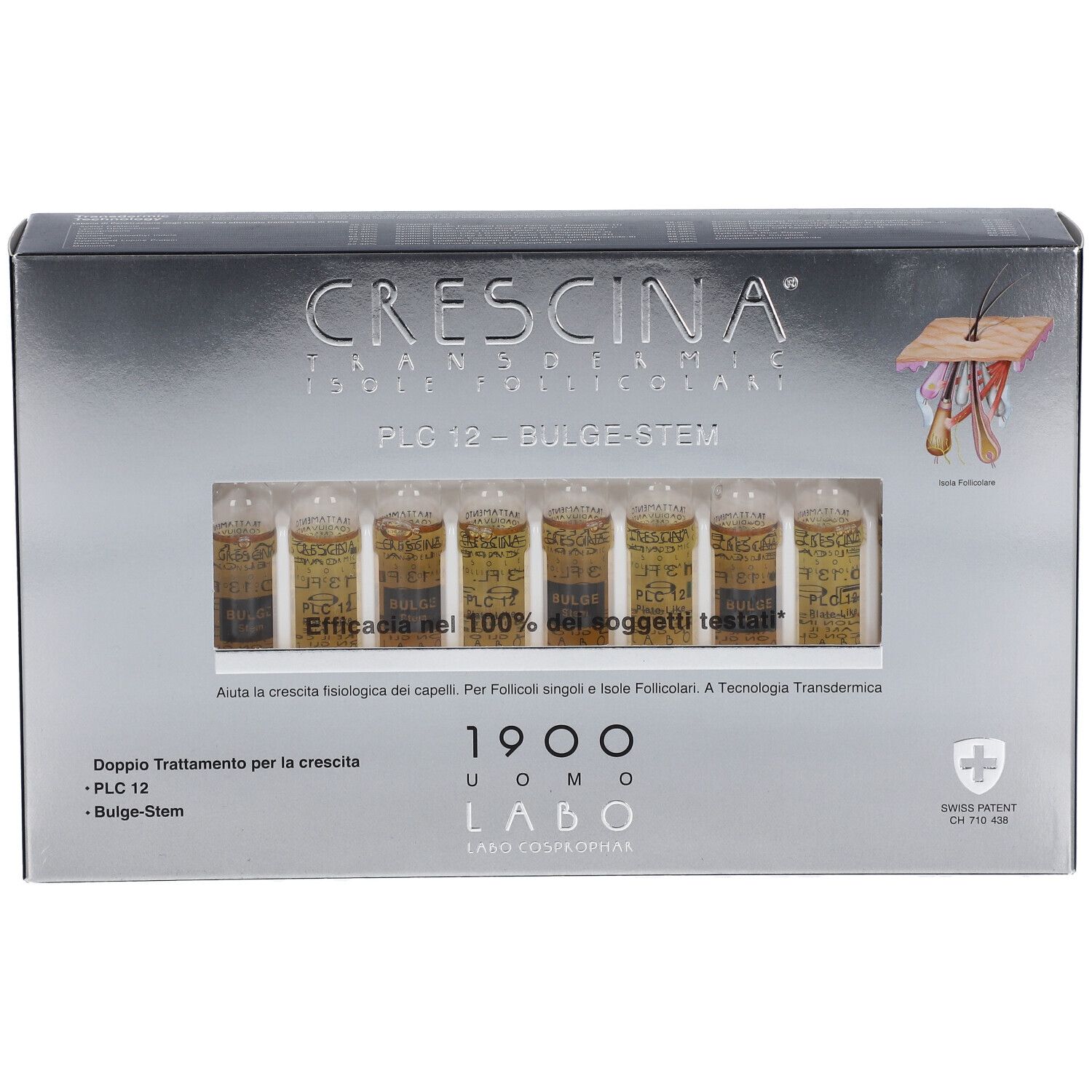 Scatola Crescina PLC 12 - Bulg-Stem con fiale. Swiss Patent.
