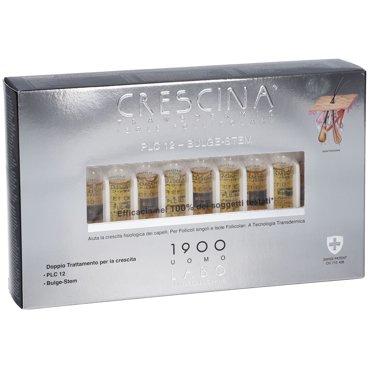 Scatola Crescina PLC 12 - Bulg-Stem con fiale. Swiss Patent.