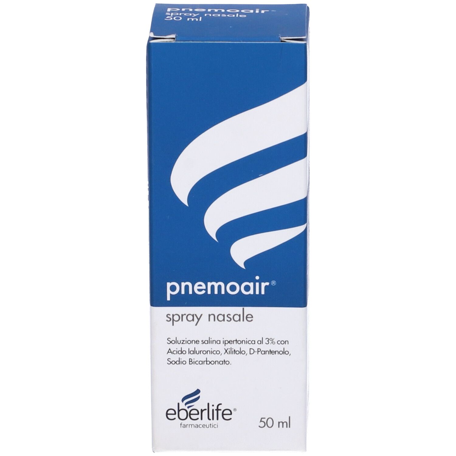 Confezione blu del prodotto con logo e nome. Contiene informazioni e ingredienti.