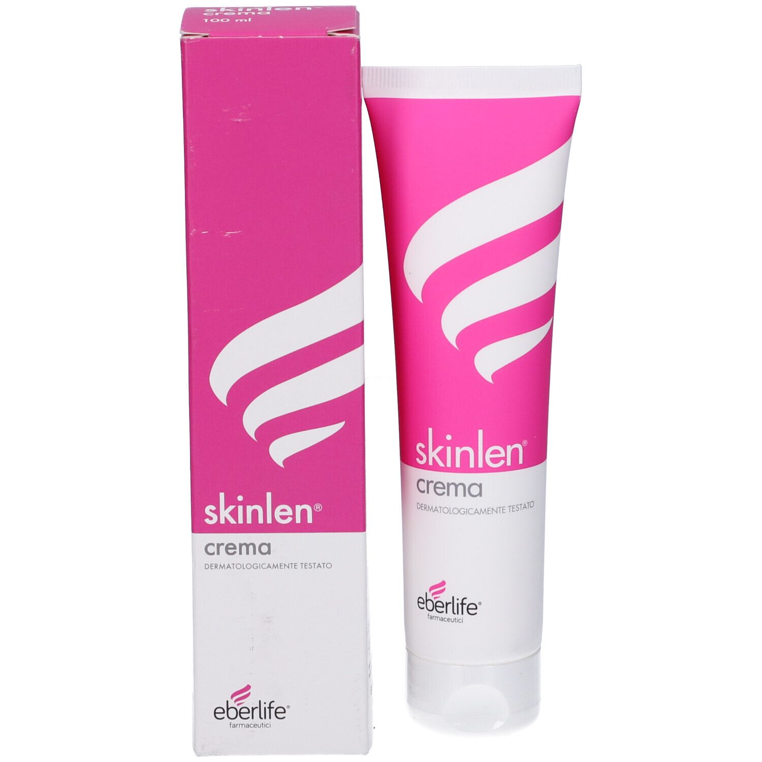 Confezione del prodotto con tubo e scatola. Design rosa e bianco. Nome del prodotto e logo visibili.