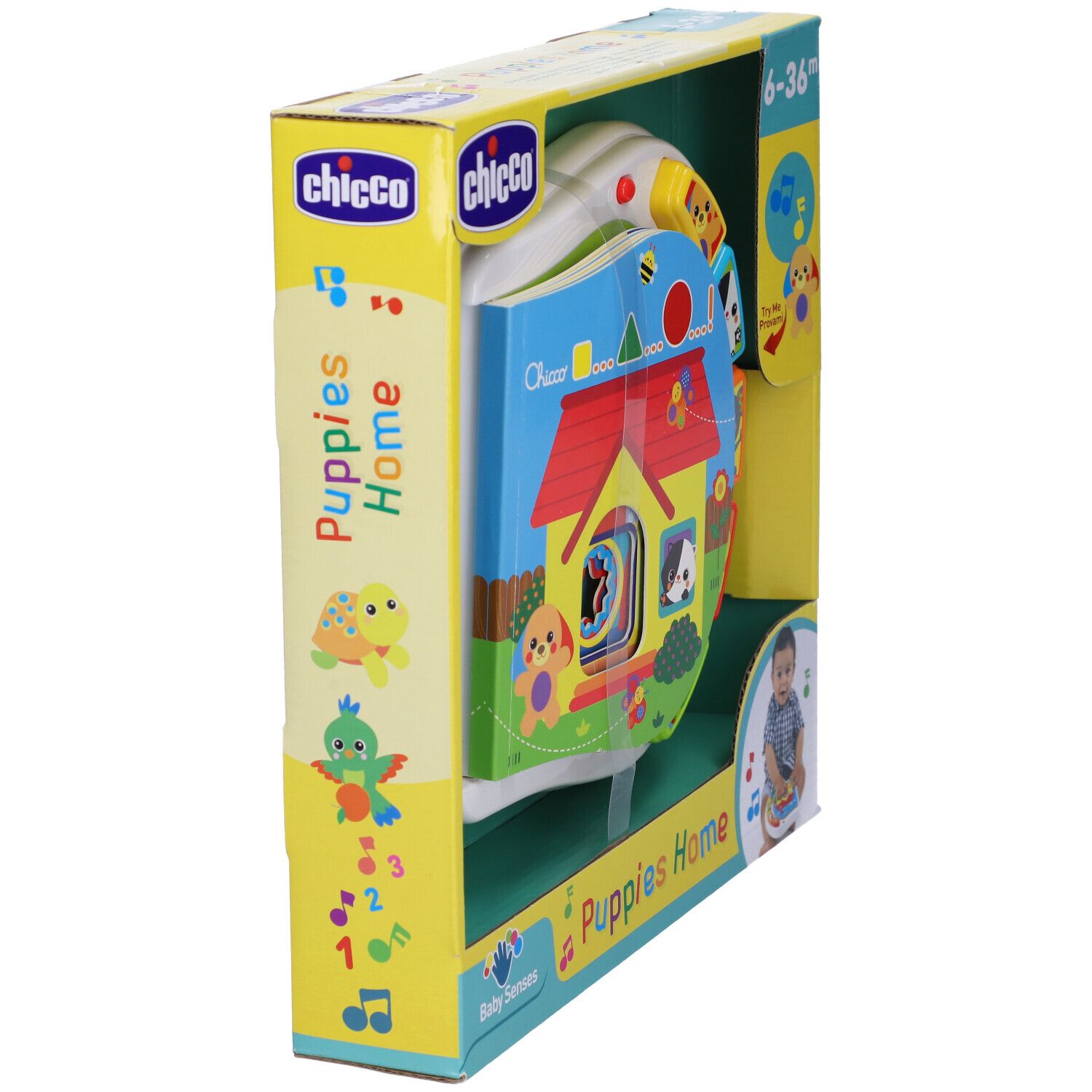 Libro giocattolo con casa e animali. Confezionato in scatola. Età: 6-36 mesi.