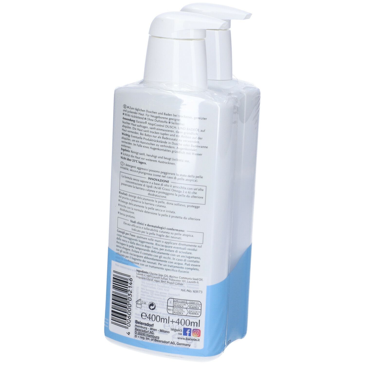 Eucerin® AtopiControl Olio Detergente 20% Omega Bipacco